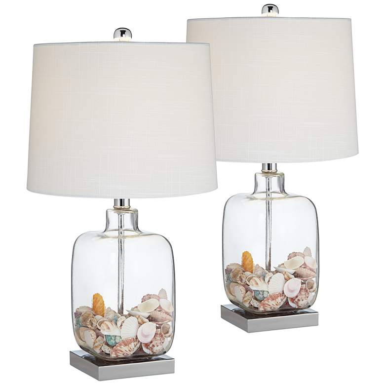 Image 1 360 Lighting Square Glass 21 3/4" Fillable Lamps with Shells Set of 2