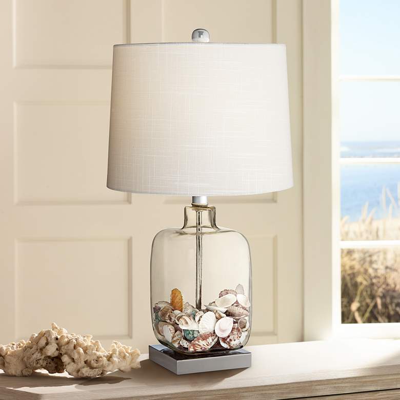 360 Lighting Square Glass with Shells 21 3/4&quot; High Fillable Table Lamp