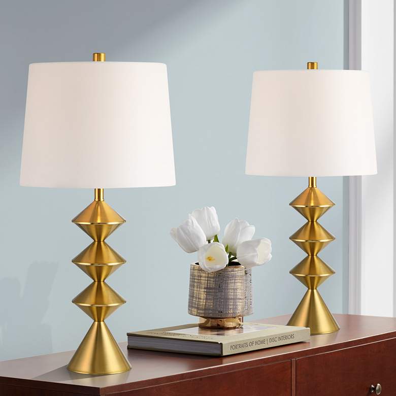 Image 1 360 Lighting Stacked Diamonds 24" Modern Gold Table Lamps Set of 2