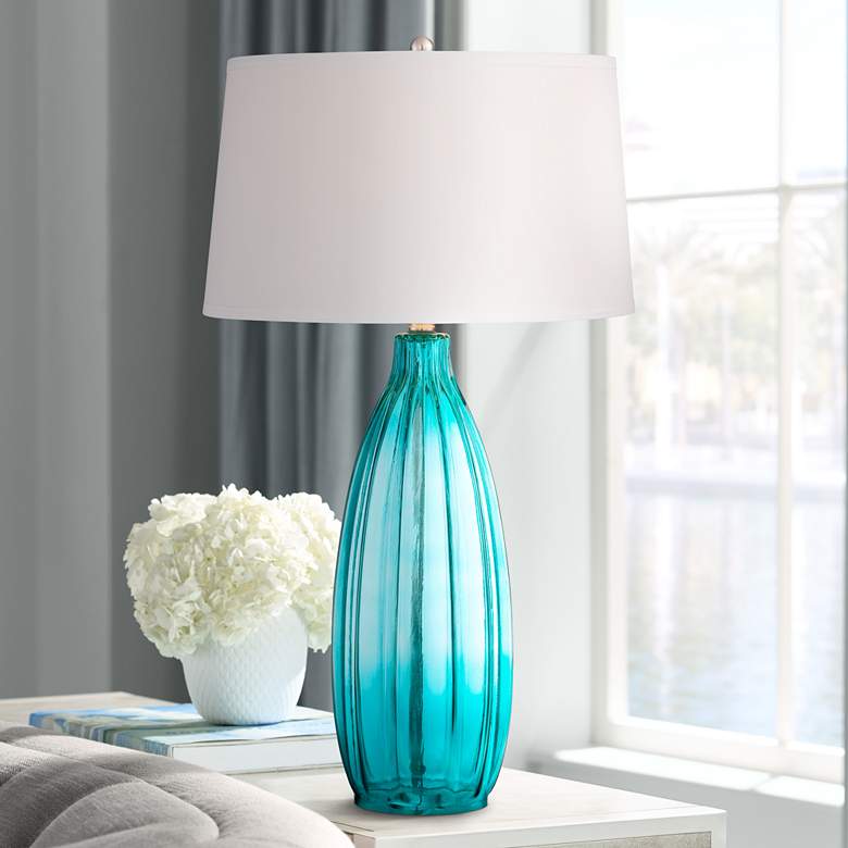 Image 1 360 Lighting Stella 30" High Blue Fluted Glass Table Lamp