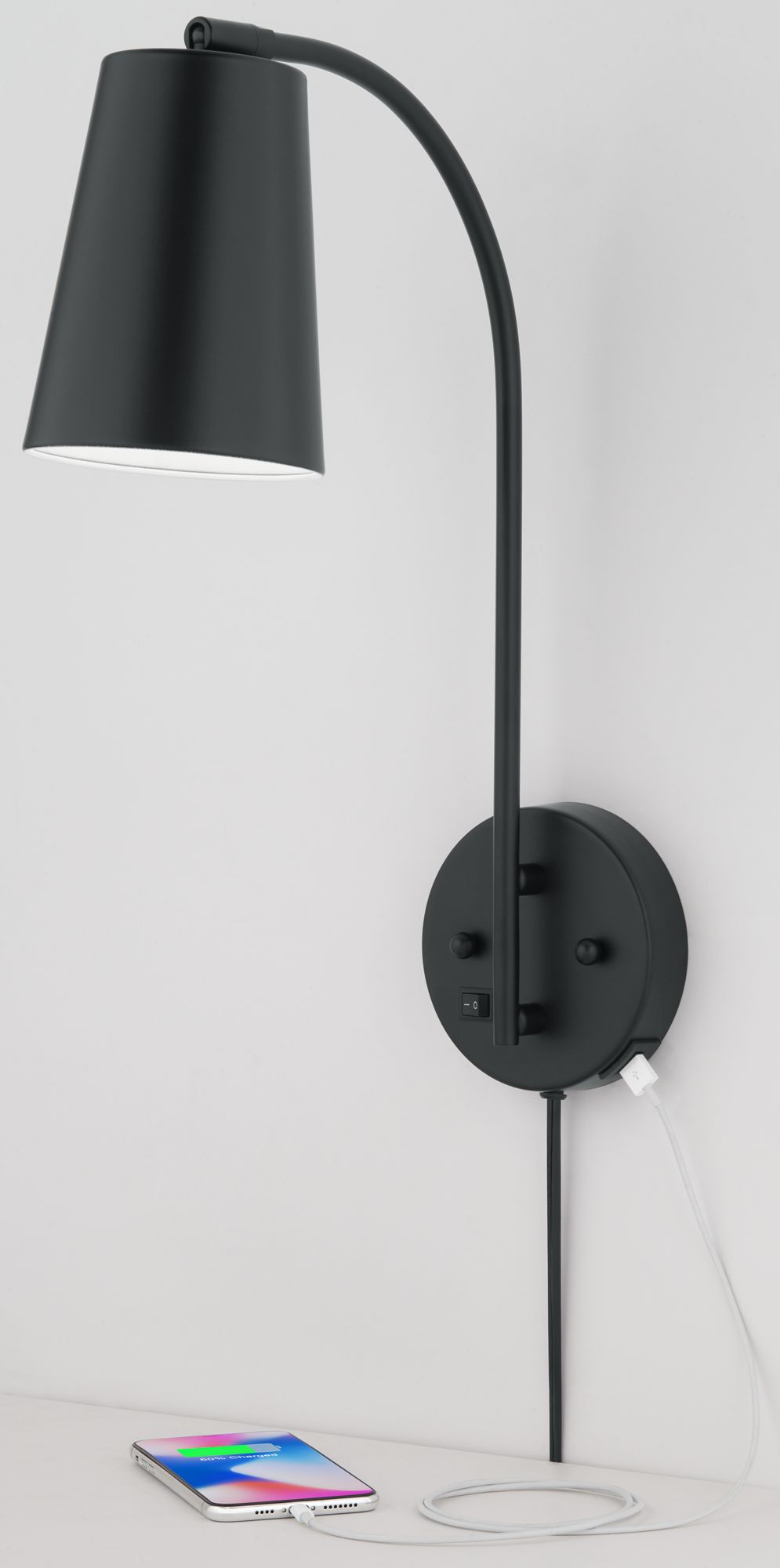 Image 3 360 Lighting Sully 19" Black Modern Plug-in Wall Lamp with USB Port more views