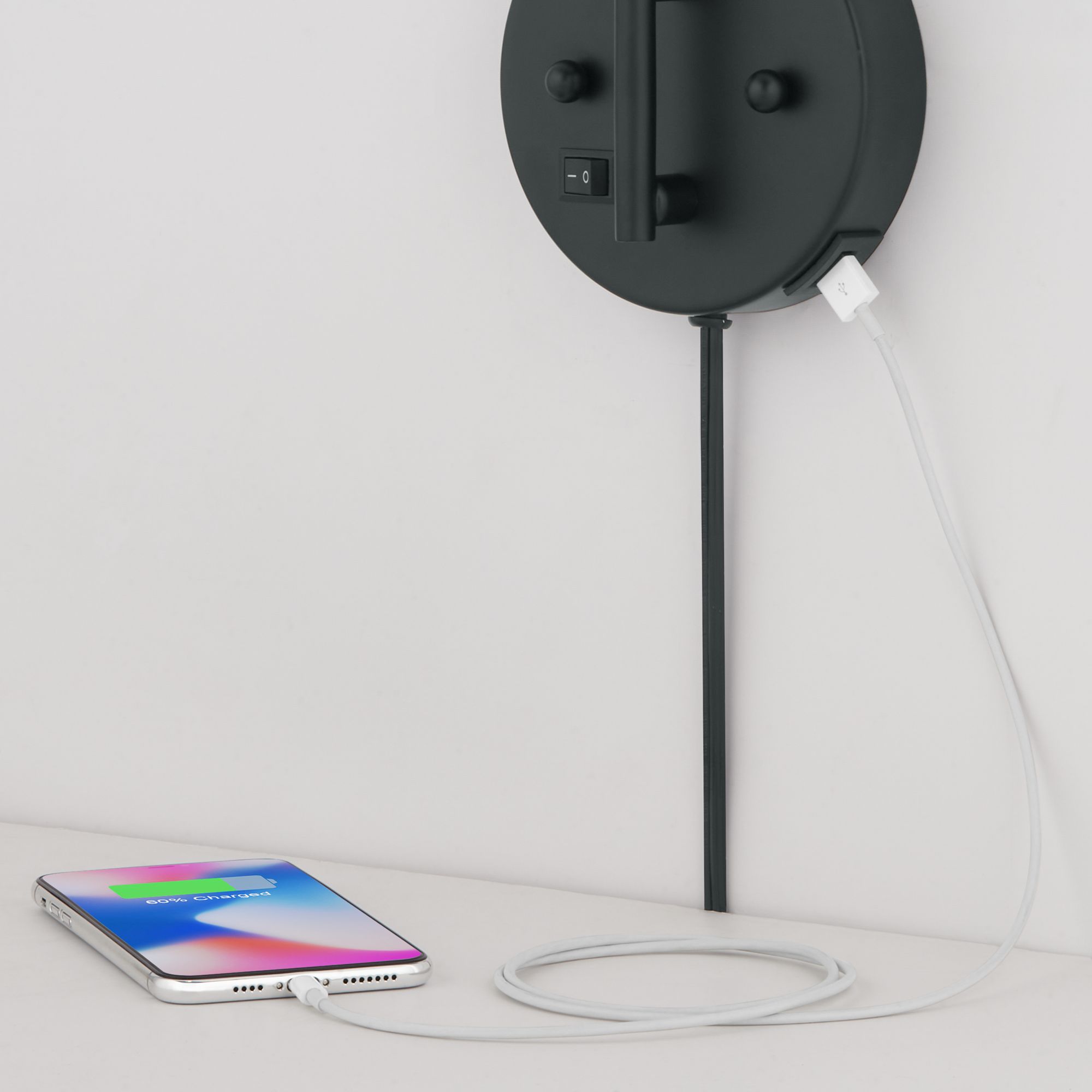 Image 4 360 Lighting Sully 19" Black Modern Plug-in Wall Lamp with USB Port more views