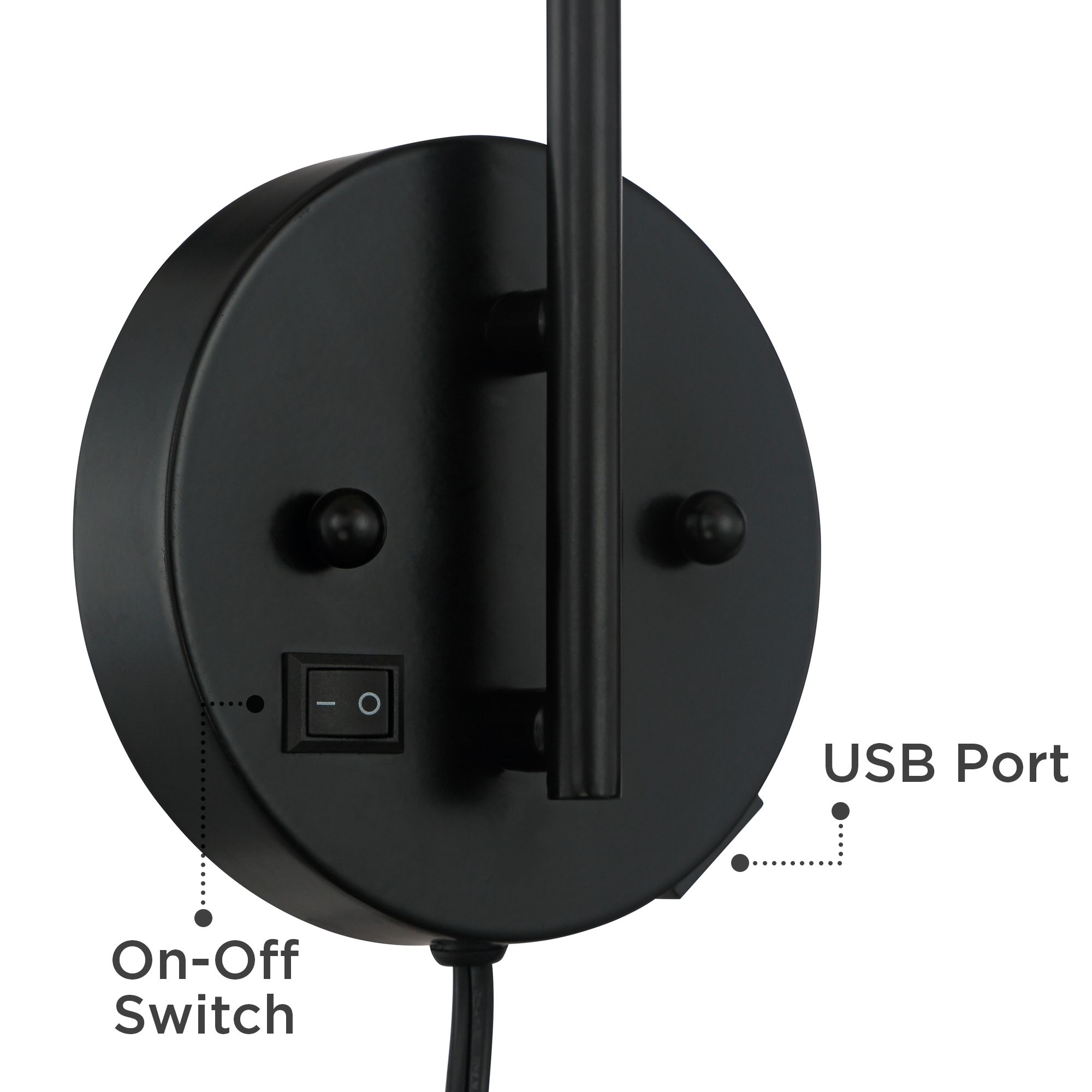 Image 5 360 Lighting Sully 19" Black Modern Plug-in Wall Lamp with USB Port more views