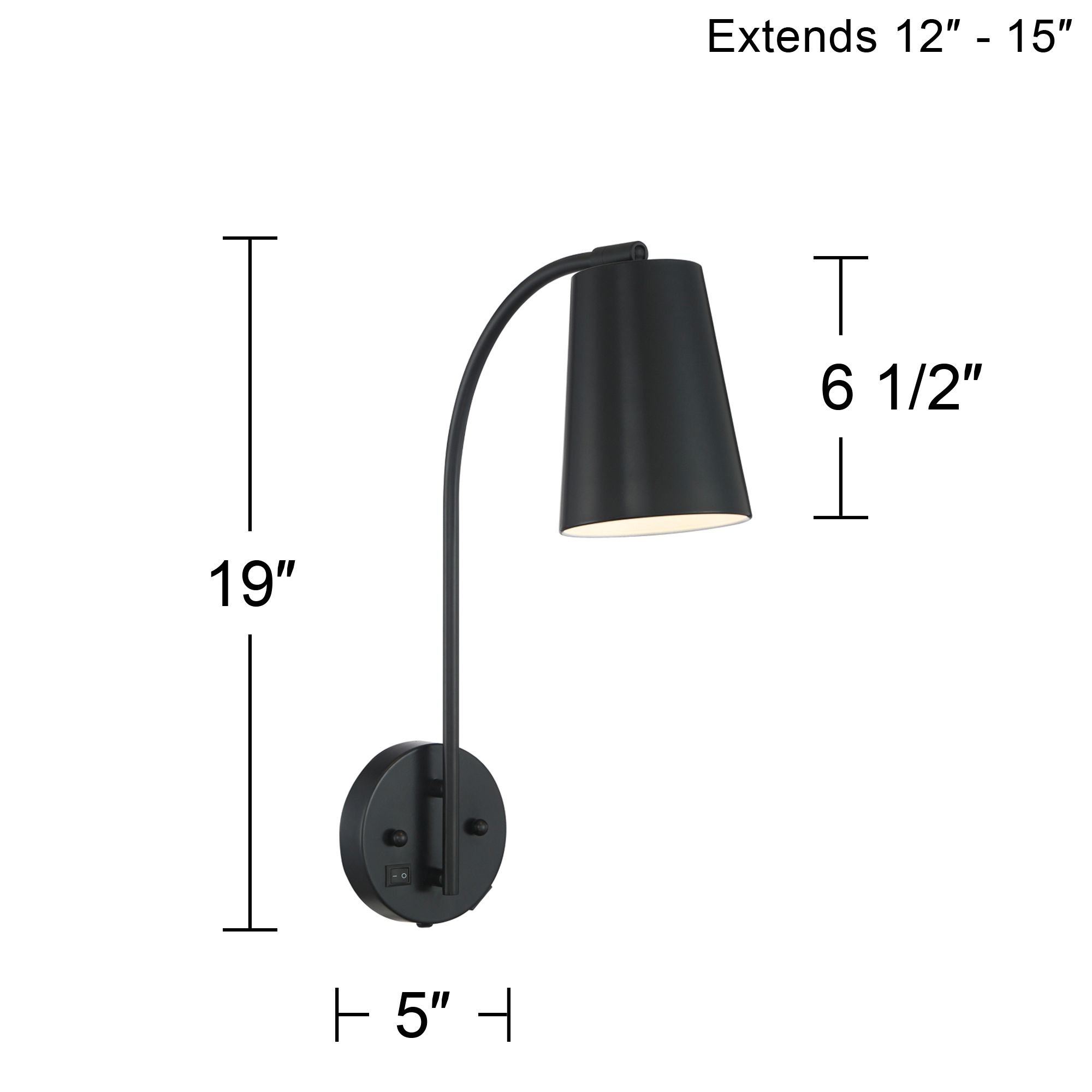 360 Lighting Sully 19" Black Modern Plug-in Wall Lamp with USB Port