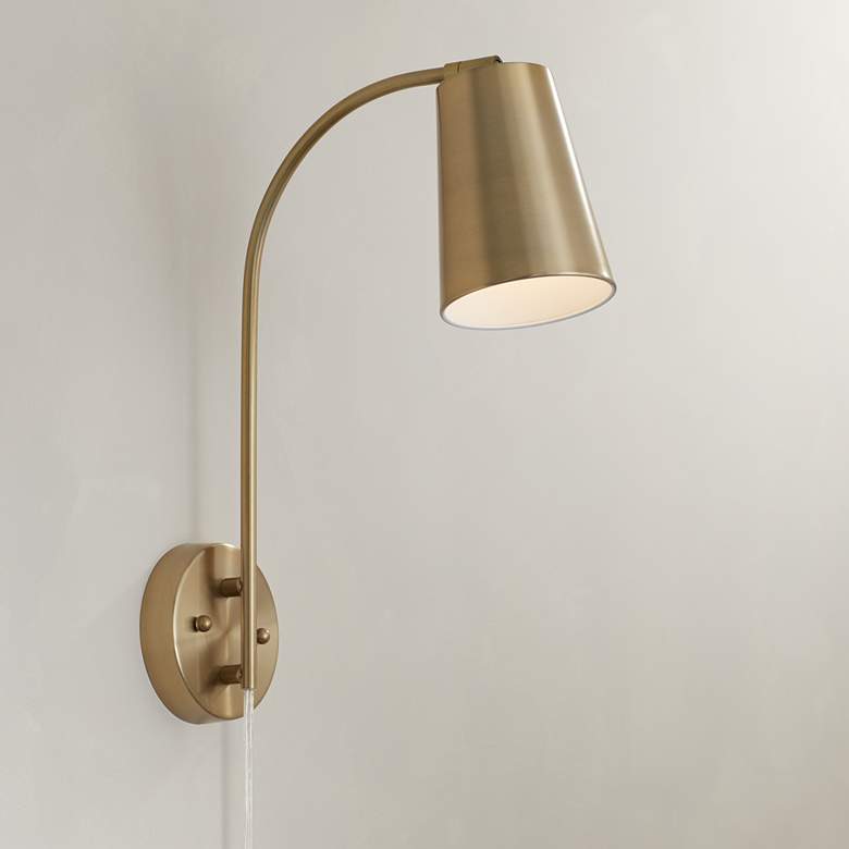 Image 1 360 Lighting Sully 19" High Warm Brass Plug-In Wall Lamp