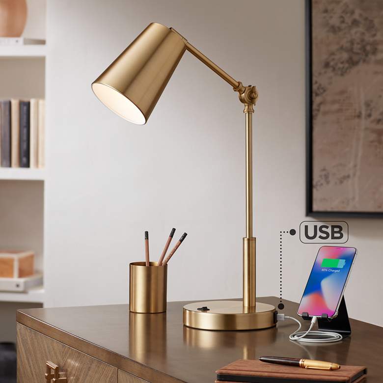 Image 1 360 Lighting Sully Warm Brass Desk Lamp with Double USB Ports