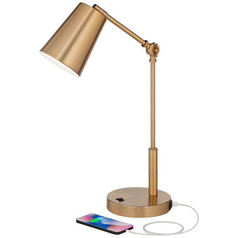 Image 3 360 Lighting Sully Warm Brass Desk Lamp with Double USB Ports more views