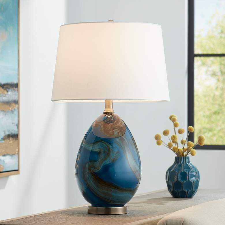 Image 1 360 Lighting Swirl 22 1/2" High Blue Art Glass Table Lamp