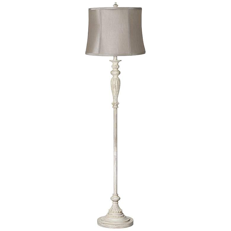 Image 1 360 Lighting Taupe Gray Shade Vintage Chic Antique White Floor Lamp