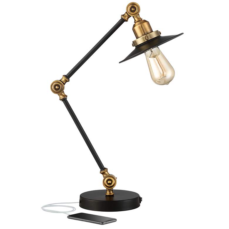 Image 3 360 Lighting Taurus Black and Gold Adjustable Desk Lamp with USB Port