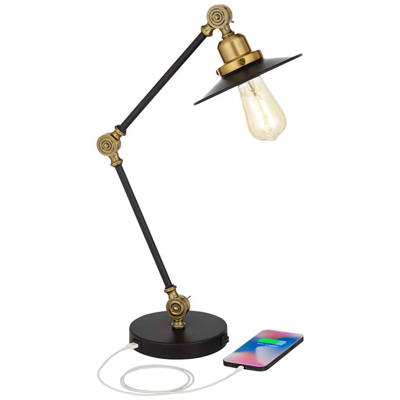 Image 4 360 Lighting Taurus Black and Gold Adjustable Desk Lamp with USB Port more views