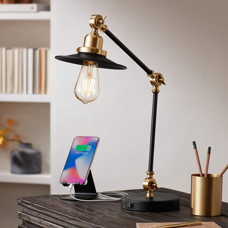 Image 2 360 Lighting Taurus Black and Gold Adjustable Desk Lamp with USB Ports