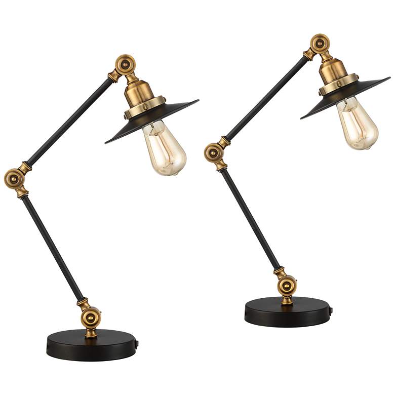 Image 2 360 Lighting Taurus Black Gold Adjustable USB Desk Lamps Set of 2