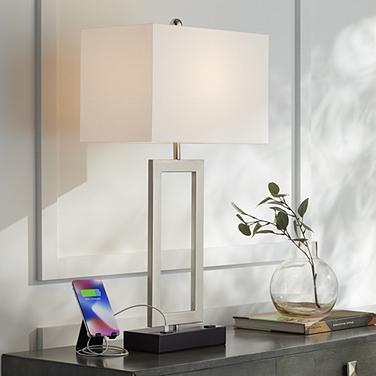360 Lighting Todd 30" Brushed Nickel Table Lamp with USB and Outlet