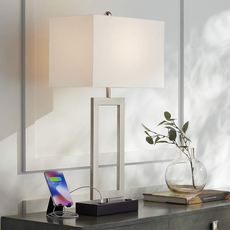 Image 1 360 Lighting Todd 30" Brushed Nickel Table Lamp with USB and Outlet