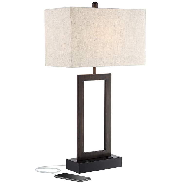 Image 2 360 Lighting Todd 30" Open Base Bronze Metal USB and Outlet Table Lamp