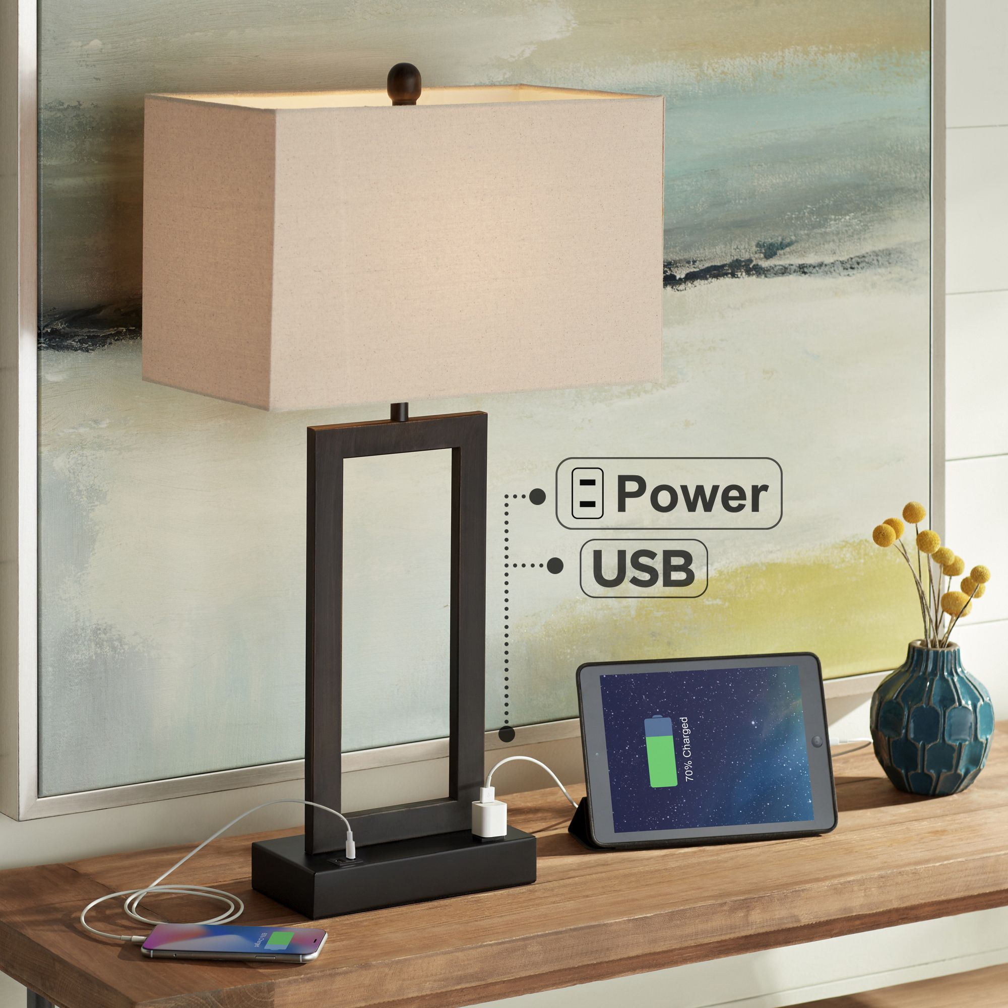 Watch A Video About the Todd Bronze Metal Table Lamp with USB Port and Outlet