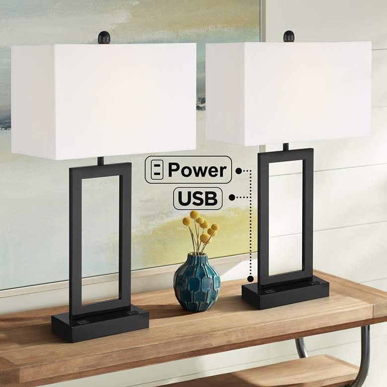 Image 1 360 Lighting Todd 30" Open Base USB and Outlet Table Lamps Set of 2