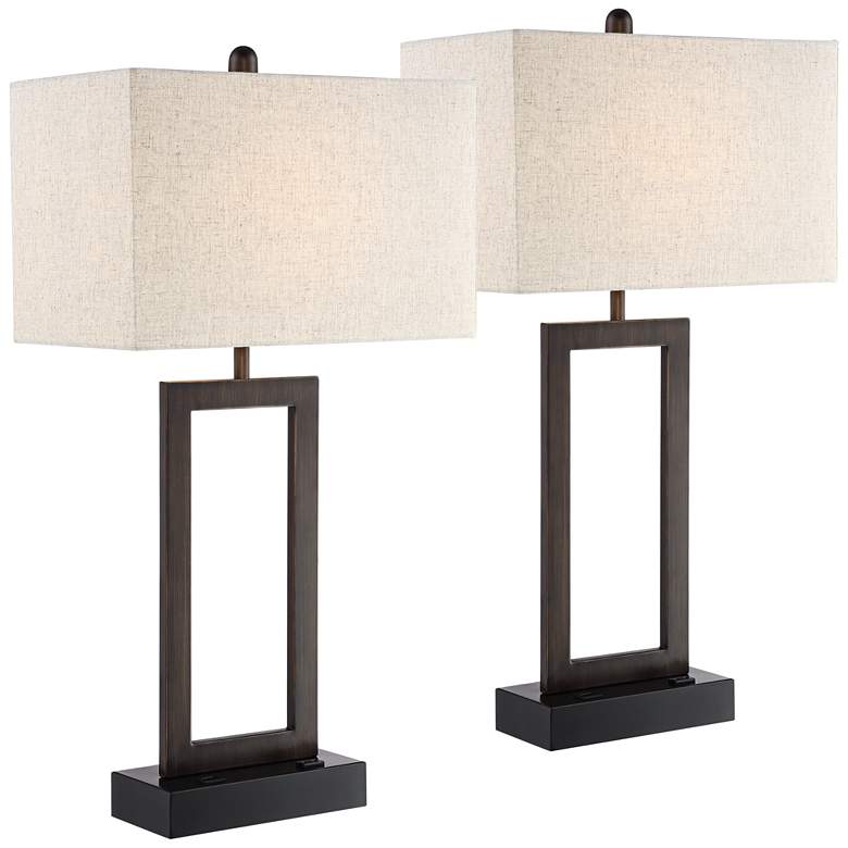 Image 2 360 Lighting Todd Bronze Table Lamps Set of 2 with USB Port and Outlet