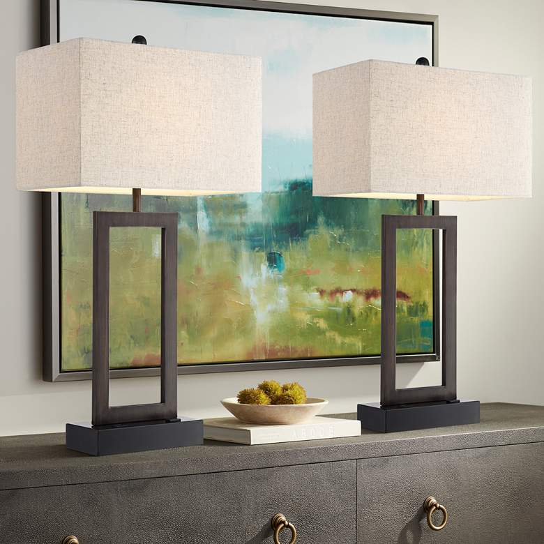 Image 1 360 Lighting Todd Bronze Table Lamps Set of 2 with USB Port and Outlet