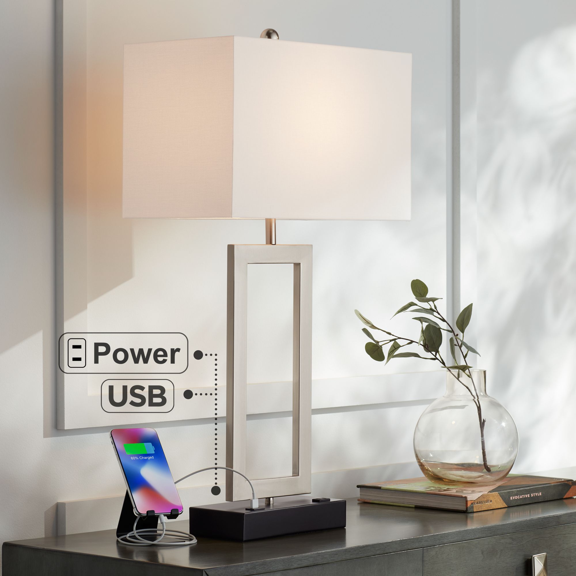 Desk lamp with outlet store and usb port