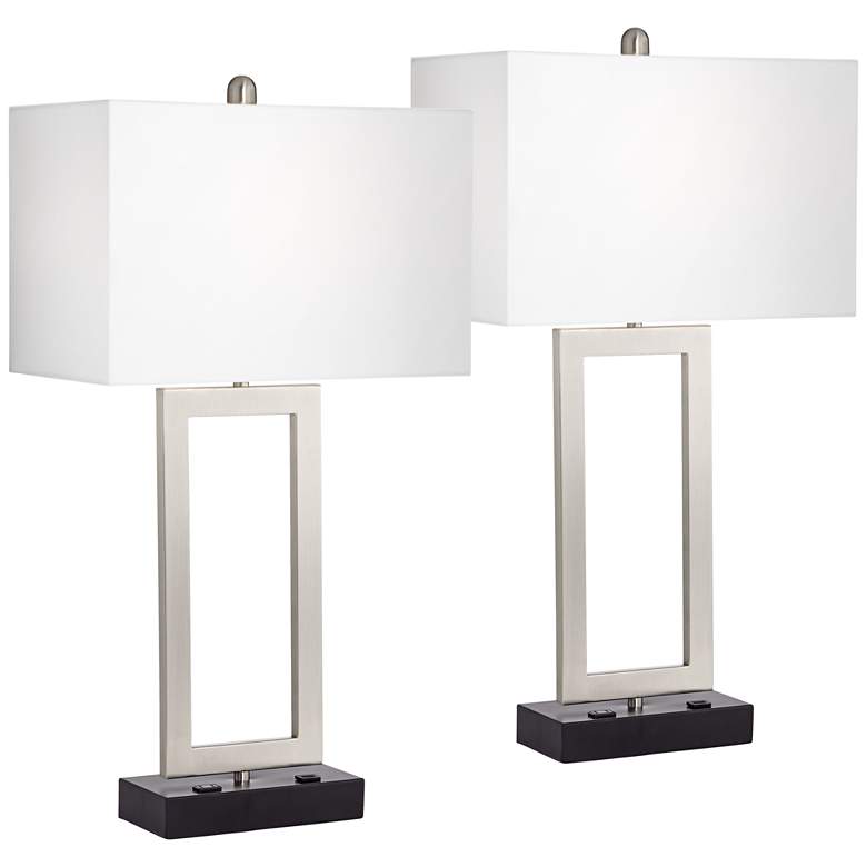 Image 2 360 Lighting Todd Brushed Nickel USB and Outlet Table Lamps Set of 2