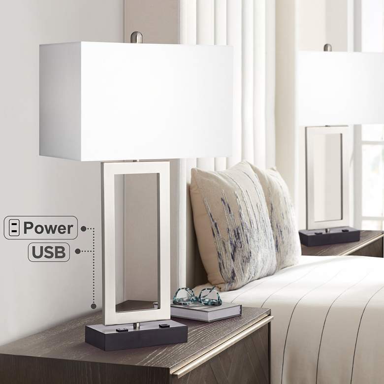 Image 1 360 Lighting Todd Brushed Nickel USB and Outlet Table Lamps Set of 2