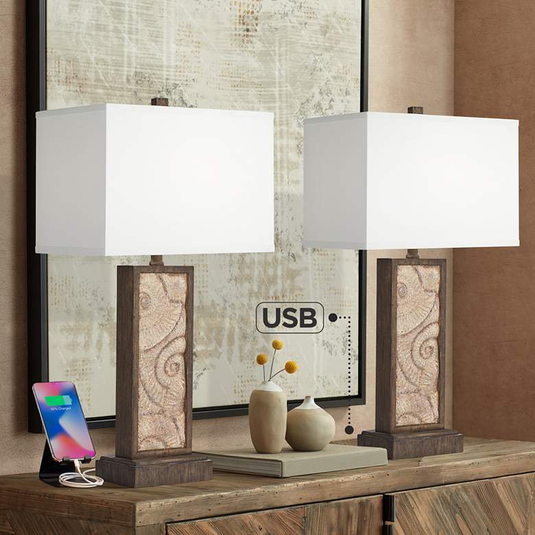 Image 1 360 Lighting Treasure 27" Cay Coastal Shell USB Table Lamps Set of 2