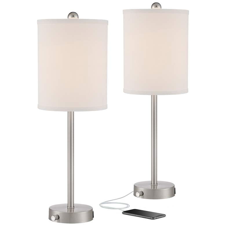 Image 2 360 Lighting Trotter 23 3/4" Nickel USB Lamps with Dimmers Set of 2
