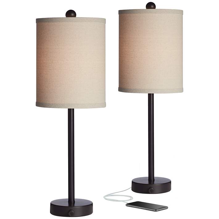 360 Lighting Karl Black and White USB Port and Outlet Table Lamps Set of 2