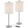360 Lighting Trotter Nickel USB - Outlet Table Lamps with Dimmer Set of 2