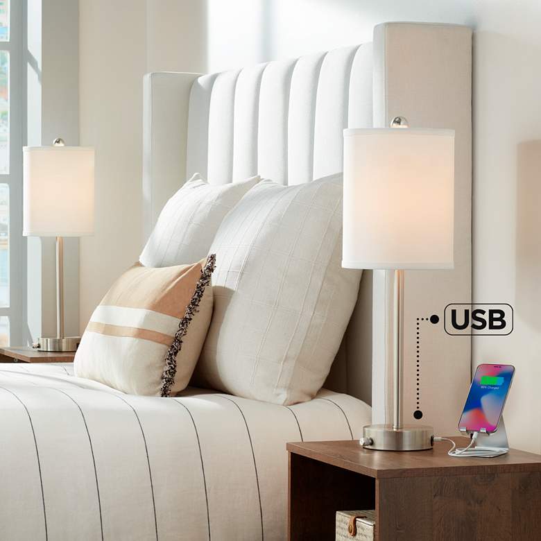Image 1 360 Lighting Trotter Nickel USB - Outlet Table Lamps with Dimmer Set of 2