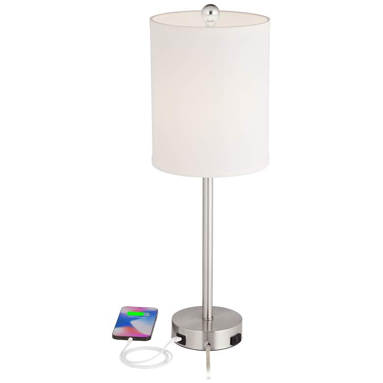 Image 3 360 Lighting Trotter Nickel USB - Outlet Table Lamps with Dimmer Set of 2 more views