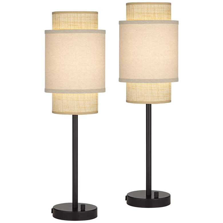 Image 3 360 Lighting Tull 27 inch Tiered Shade Outlet and USB Table Lamps Set of 2