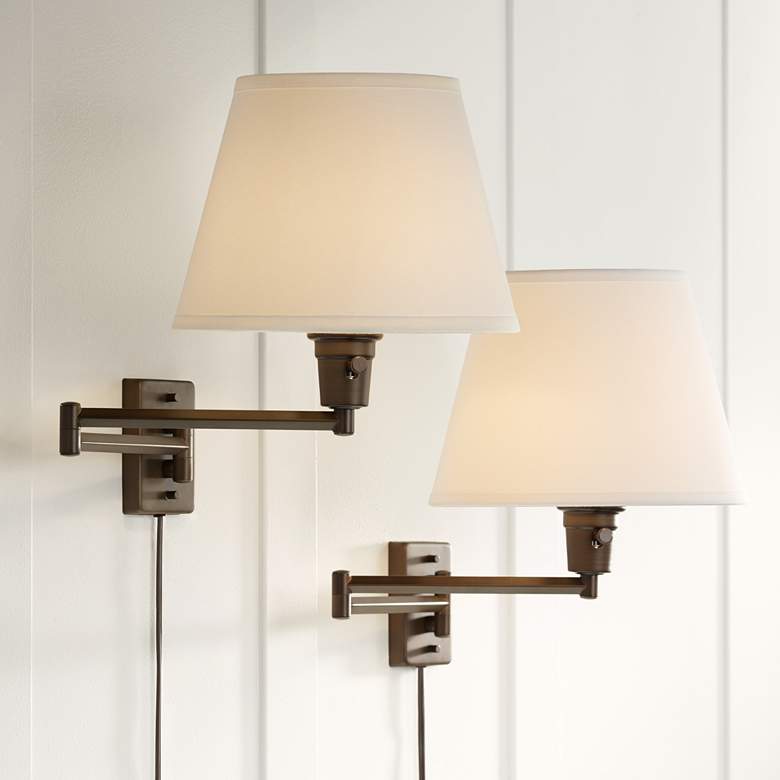 Image 1 360 Lighting Valentine Bronze Plug-In Swing Arm Wall Lamps Set of 2