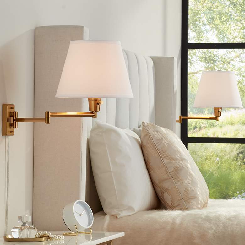 Image 1 360 Lighting Valentine Warm Gold Swing Arm Plug-In Wall Lamps Set of 2