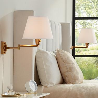 360 Lighting Valentine Warm Gold Swing Arm Plug-In Wall Lamps Set of 2