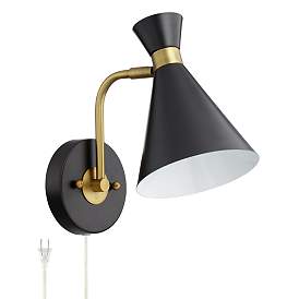 Image3 of 360 Lighting Venice 11 1/2" Modern Matte Black Cone Plug-In Wall Lamp