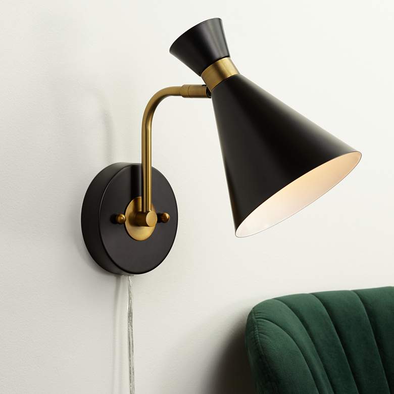 Image 2 360 Lighting Venice 11 1/2 inch Modern Matte Black Cone Plug-In Wall Lamp