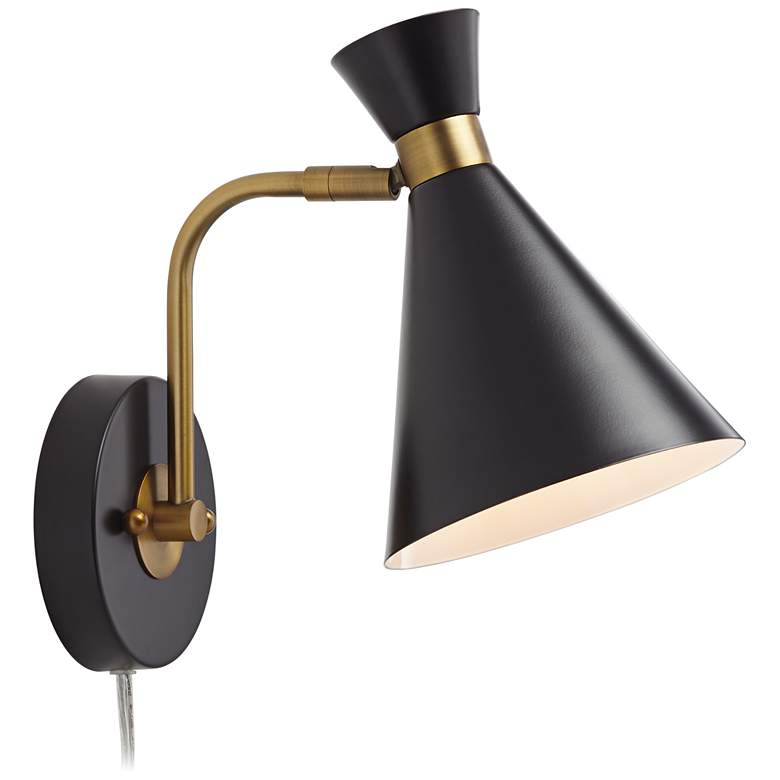 Image 5 360 Lighting Venice Matte Black Cone Plug-In Wall Lamps Set of 2 more views