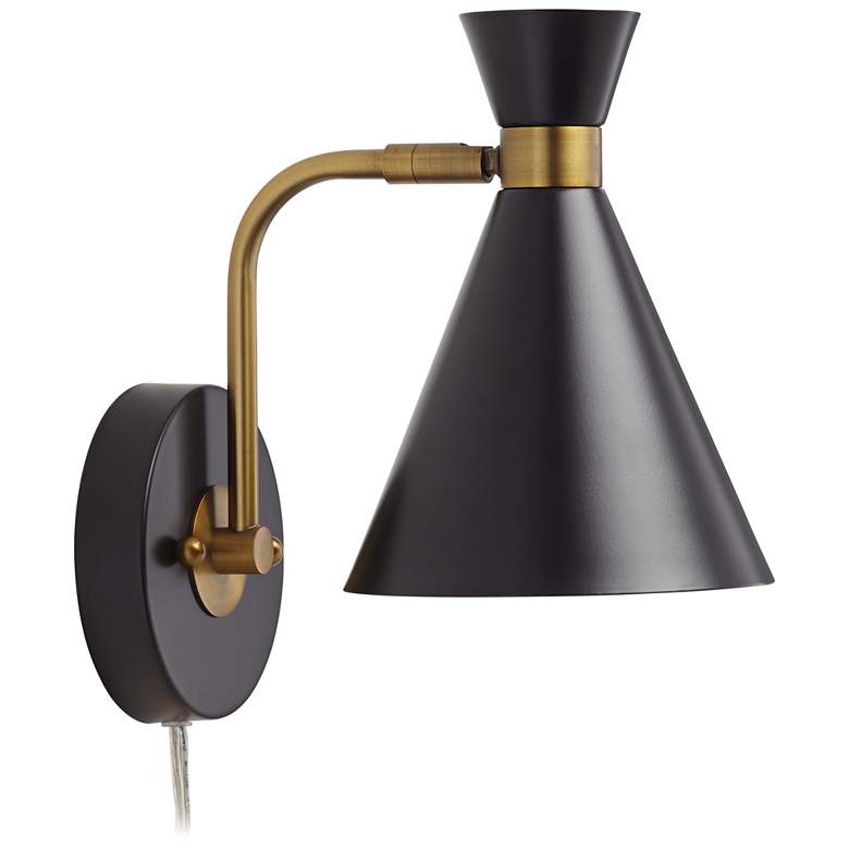 Image 6 360 Lighting Venice Matte Black Cone Plug-In Wall Lamps Set of 2 more views