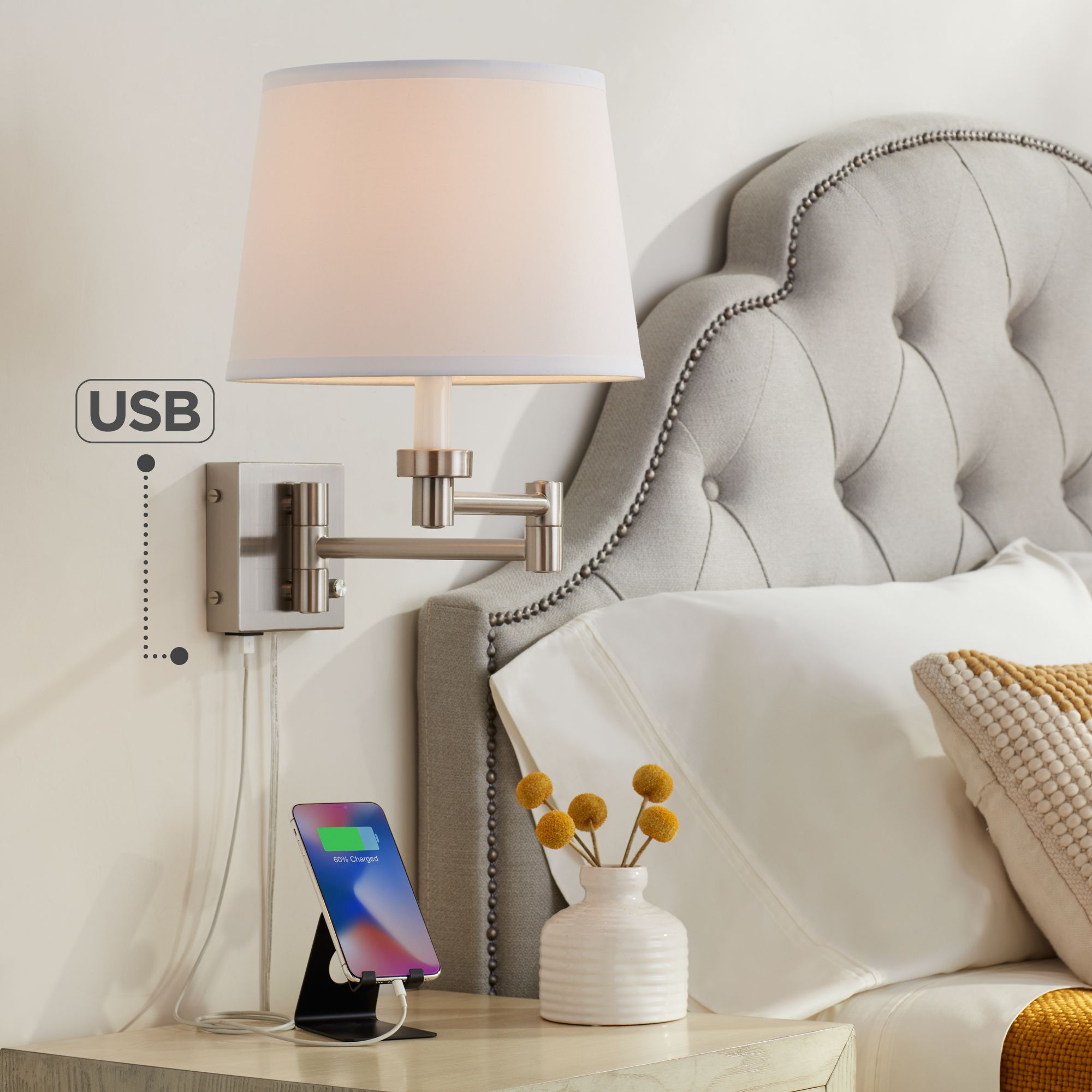 Wall sconce with on sale usb port