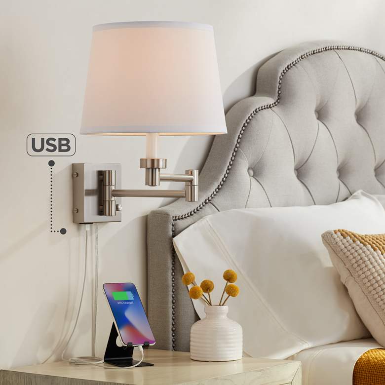 Image 1 360 Lighting Vero Brushed Nickel Modern Swing Arm USB Plug-In Wall Lamp