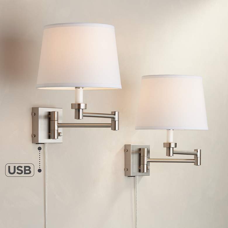 Image 1 360 Lighting Vero Nickel Swing Arm Plug-In USB Wall Lamps Set of 2