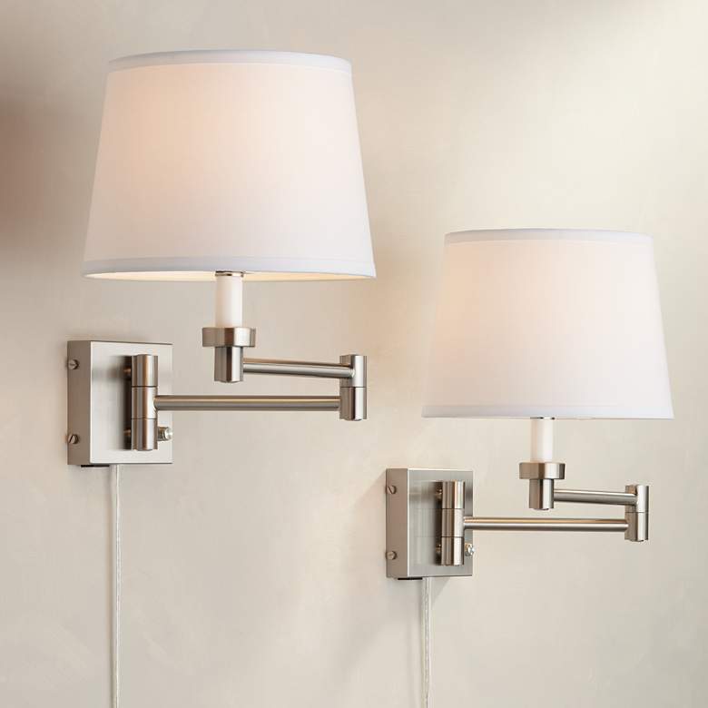 Image 1 360 Lighting Vero Nickel Swing Arm Plug-In USB Wall Lamps Set of 2
