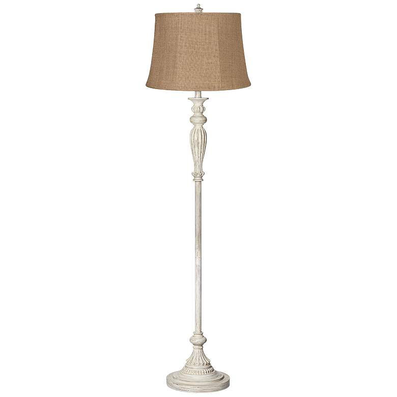 Image 2 360 Lighting Vintage Chic 60" Burlap and Antique White Floor Lamp