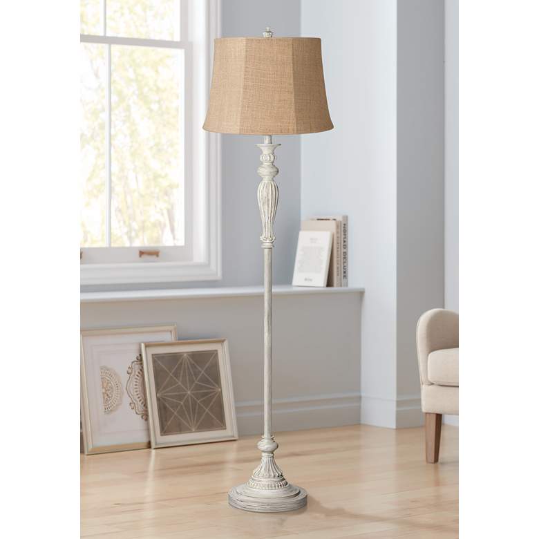 Image 1 360 Lighting Vintage Chic 60" Burlap and Antique White Floor Lamp