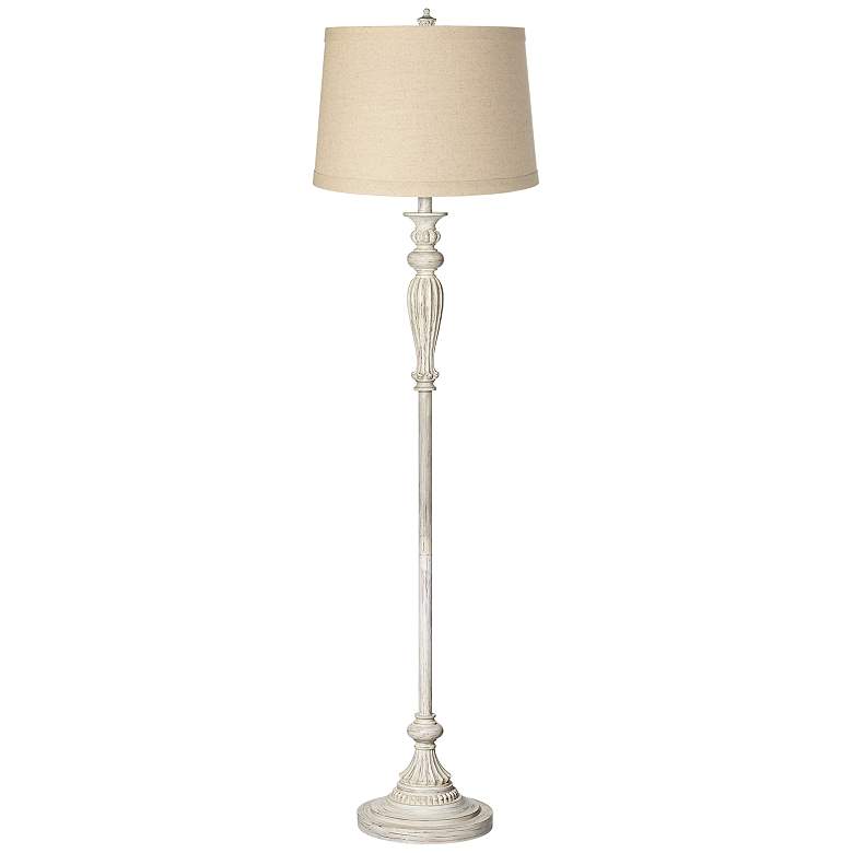 Image 1 360 Lighting Vintage Chic 60" Burlap Shade  Antique White Floor Lamp