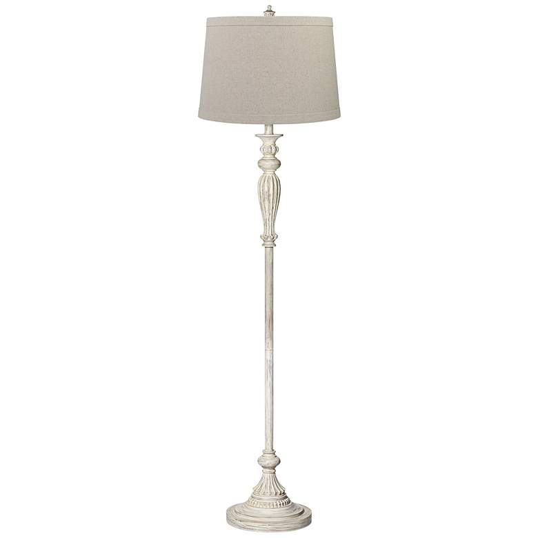 Image 1 360 Lighting Vintage Chic 60" Burlap Shade Antique White Floor Lamp