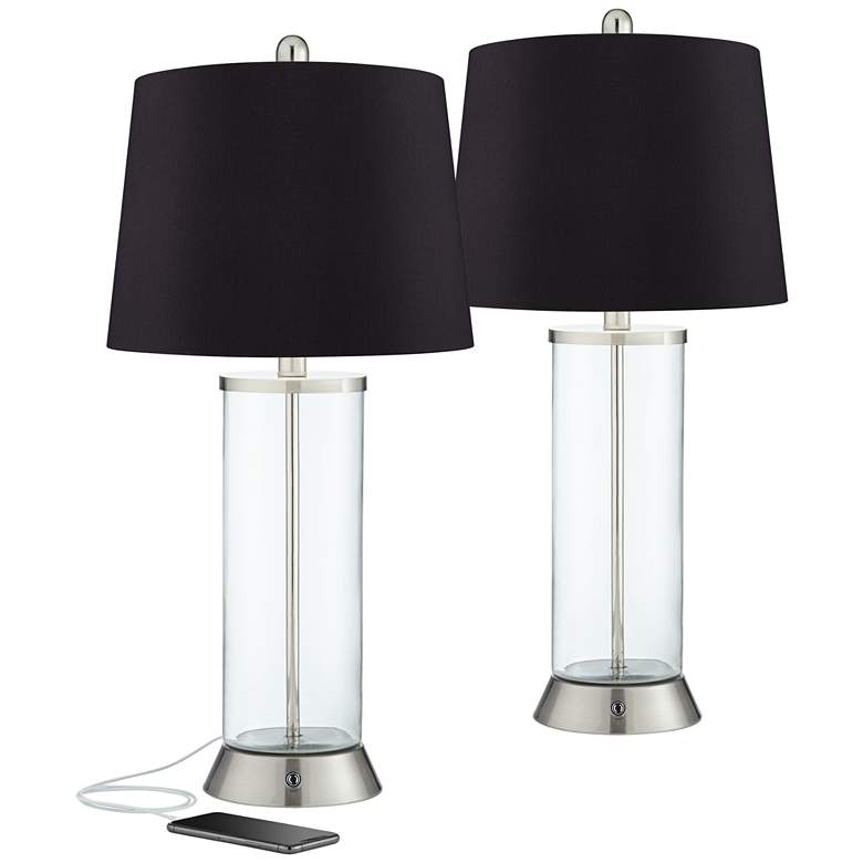 Image 1 360 Lighting Watkin 27 1/2" Black and Glass USB Table Lamps Set of 2